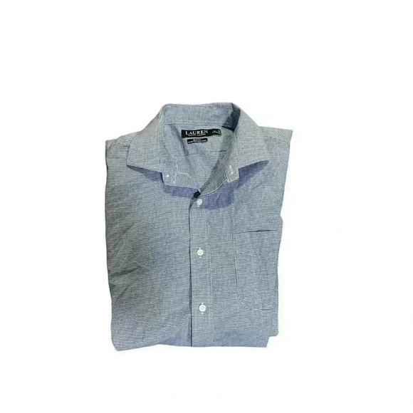 Lauren Ralph Lauren Size 16.5, 34/35 Blue Plaid Slim Fit Stretch Non Iron - Picture 5 of 6